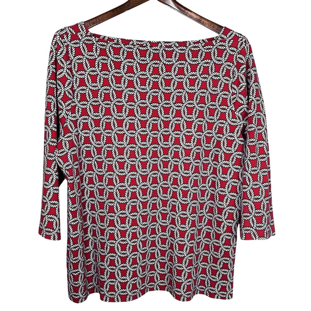 Talbots Women's Size 2X Top Boat Neck Red & White Nautical Rope 3/4 Sleeve